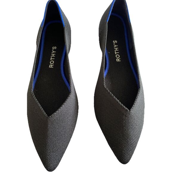 New Rothy’s Women’s The Point Flats In Black Solid Size 8.5W - Picture 2 of 5